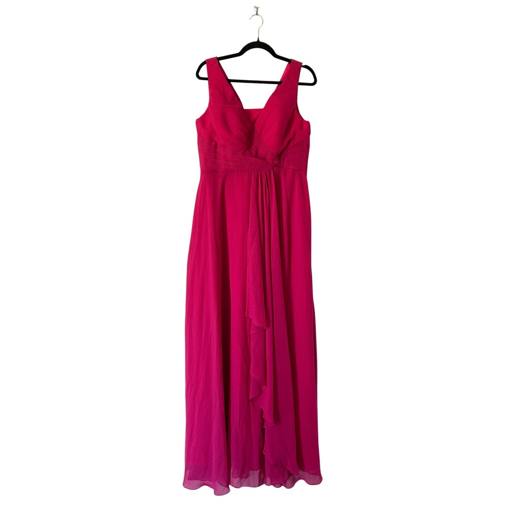 Fuchsia Chiffon Lace Up Back Maxi Dress Sleeveless Formal Gown with Pockets